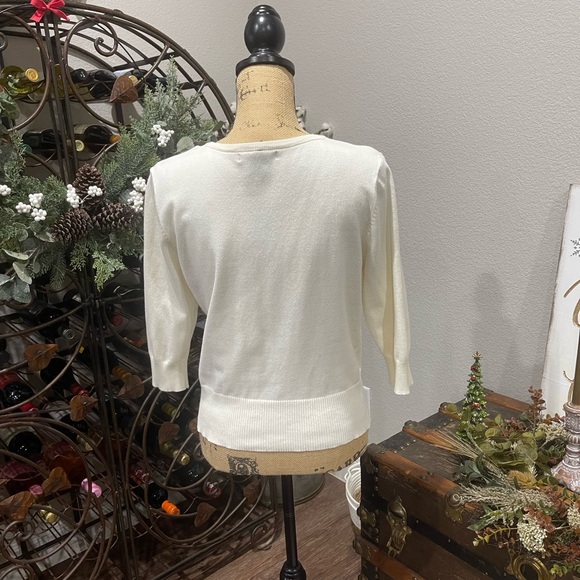 Apostrophe Cream Faux Stone Floral Button Cardigan 3/4 length sleeve - Picture 4 of 7